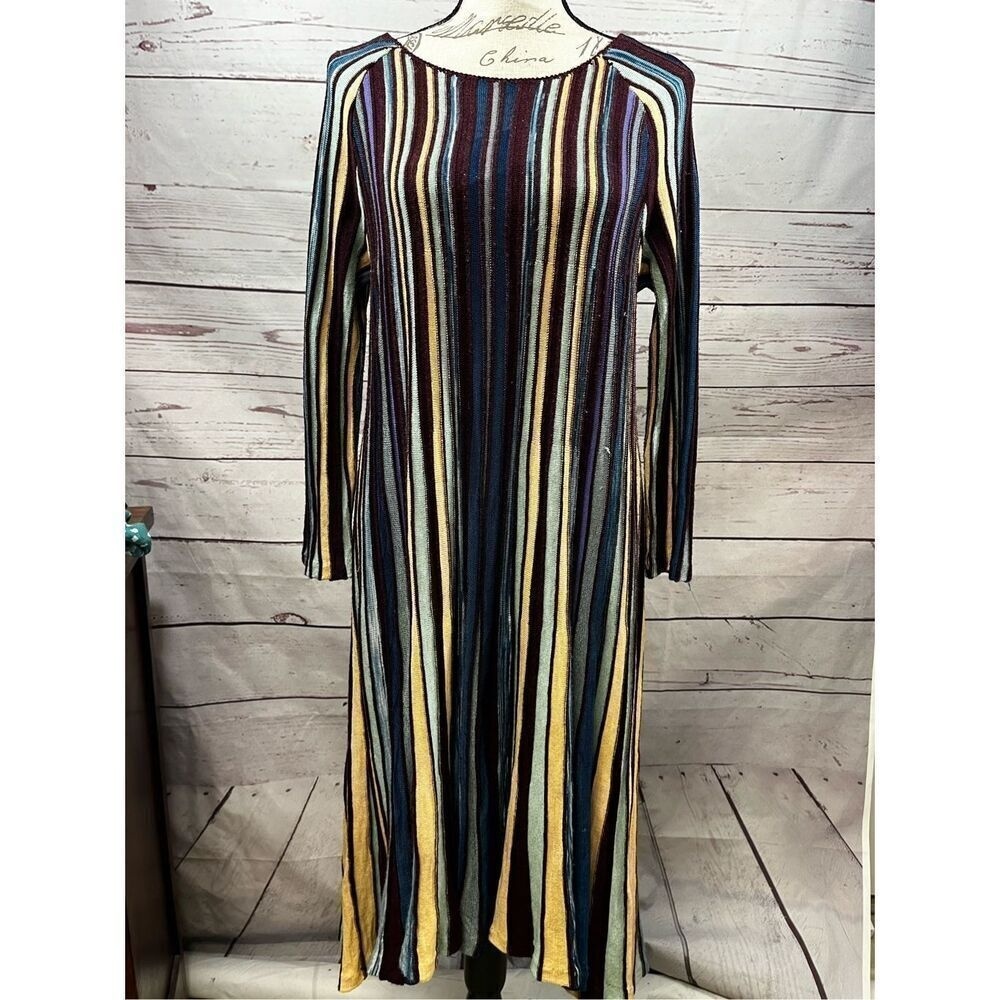 Moth Striped Knit Midi Dress Long Sleeve Casual
